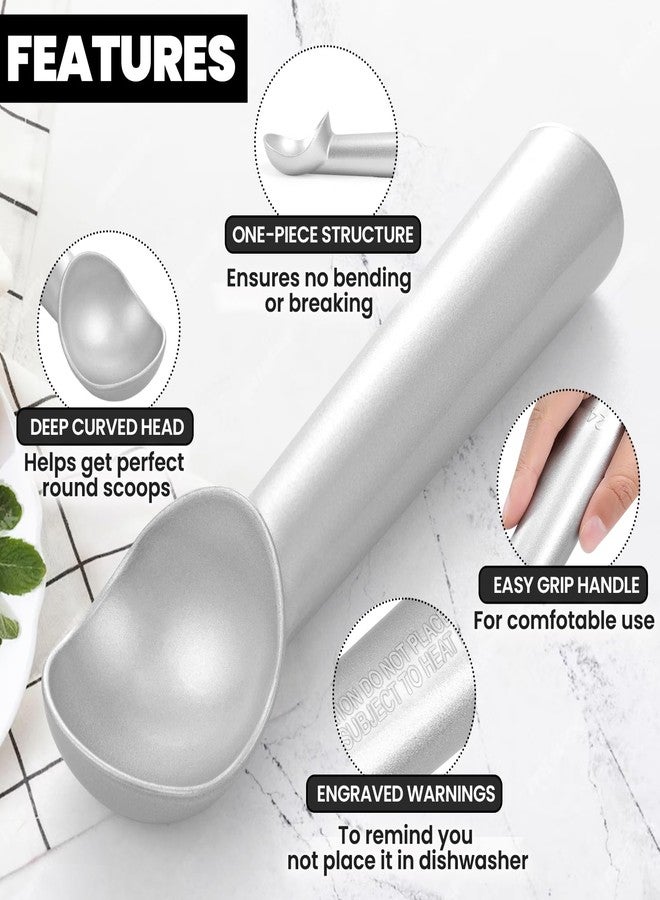 CUNSENR 7 inch Ice Cream Scoop - One-Piece Nonstick Aluminum Ice Cream Scooper - Professional Metal Ice Cream Spoon - Durable, Easy to Use & Clean - Lightweight Cookie Spoon - Scoop Ice Cream (Sliver) - Image 4